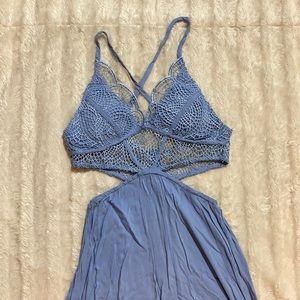 Lace cut out high low dress summer outfit tank top v neck dress baby blue